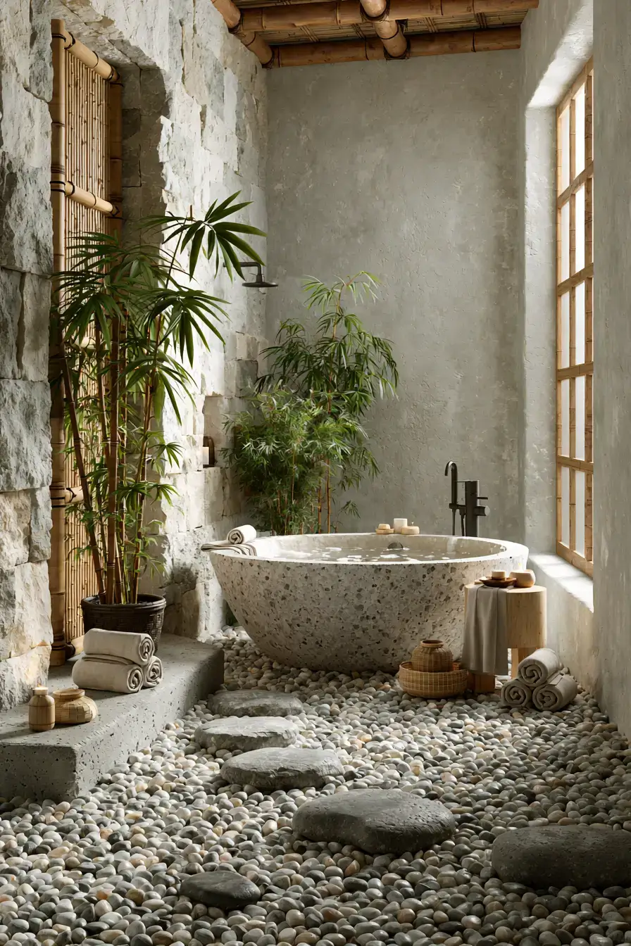 29 Natural Stone Bathroom Ideas with a Travertine Wall