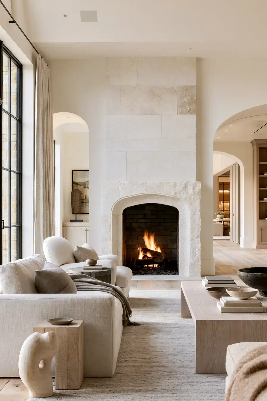 29 White Stone Fireplace Ideas for a Hearth That Stays Light white stone fireplace