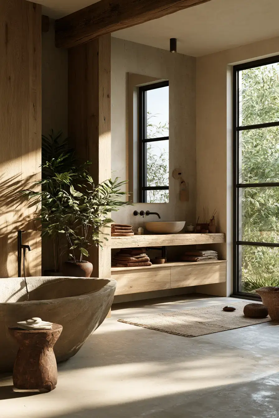 29 Japandi Style Bathroom Ideas with a Wooden Soaking Tub 29 Japandi Style Bathroom Ideas with a Wooden Soaking Tub
