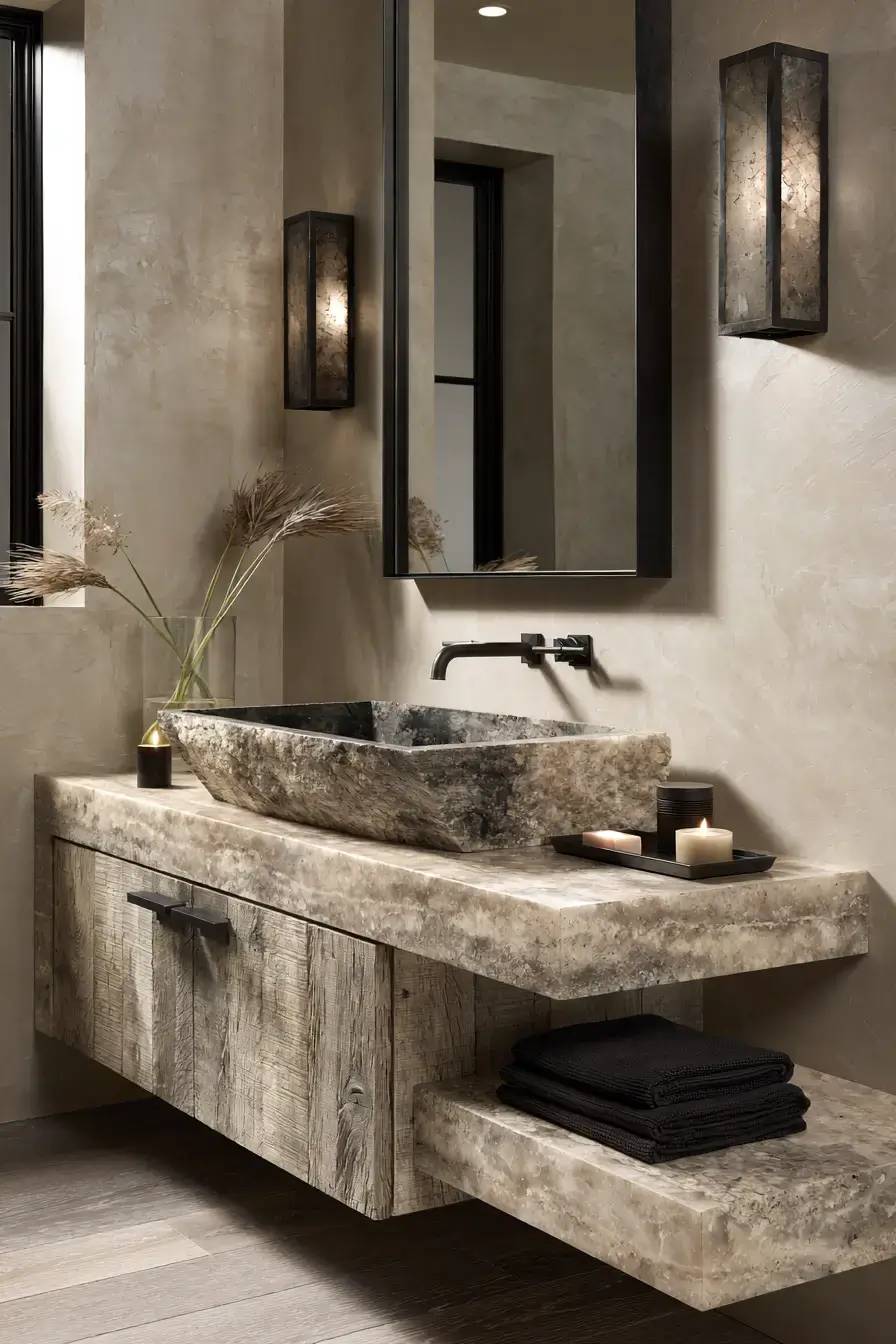 29 Stone Sink Bathroom Ideas for a Vanity With Real Weight stone sink bathroom