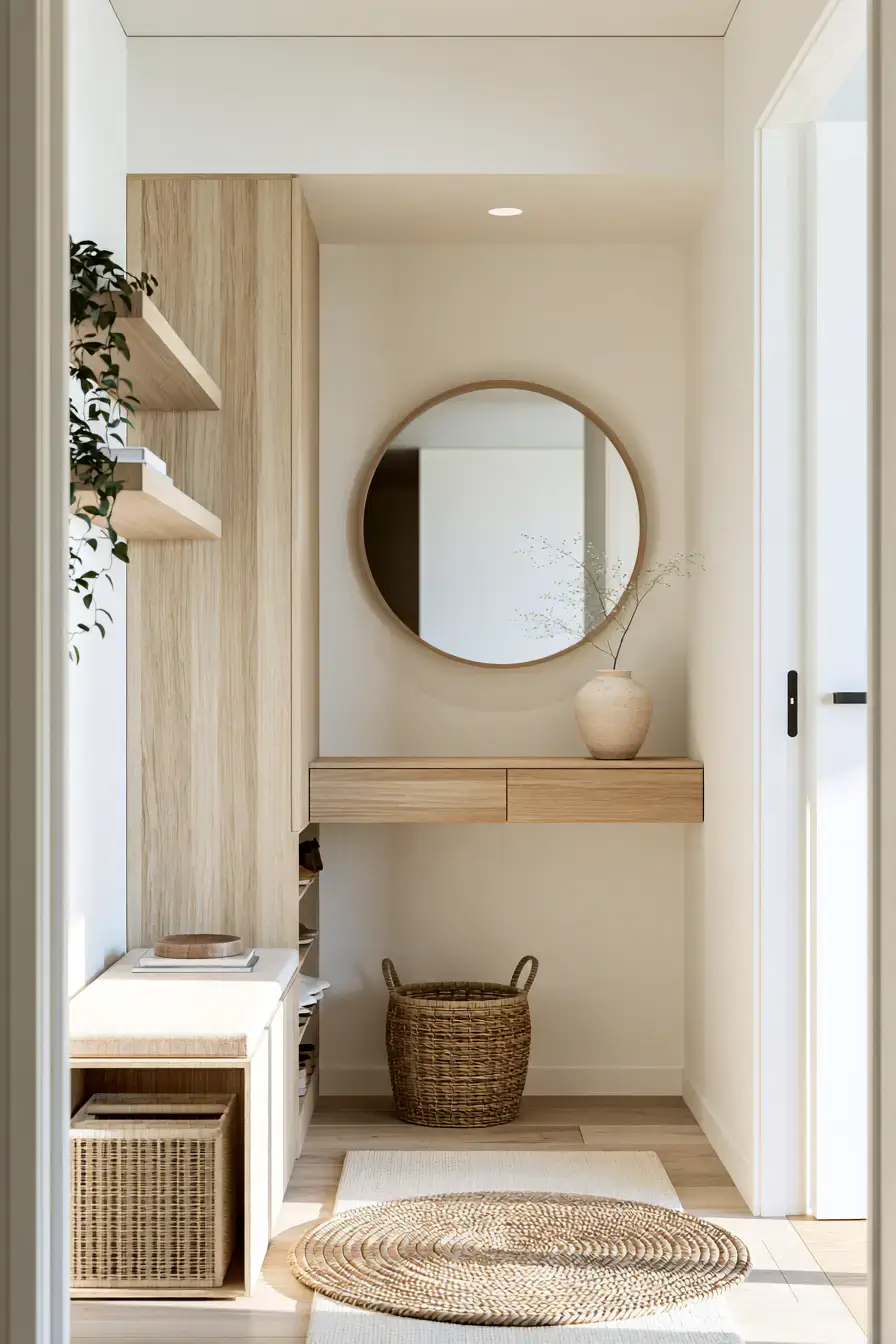 29 Japandi Entryway Ideas with a Wood Bench and Tray