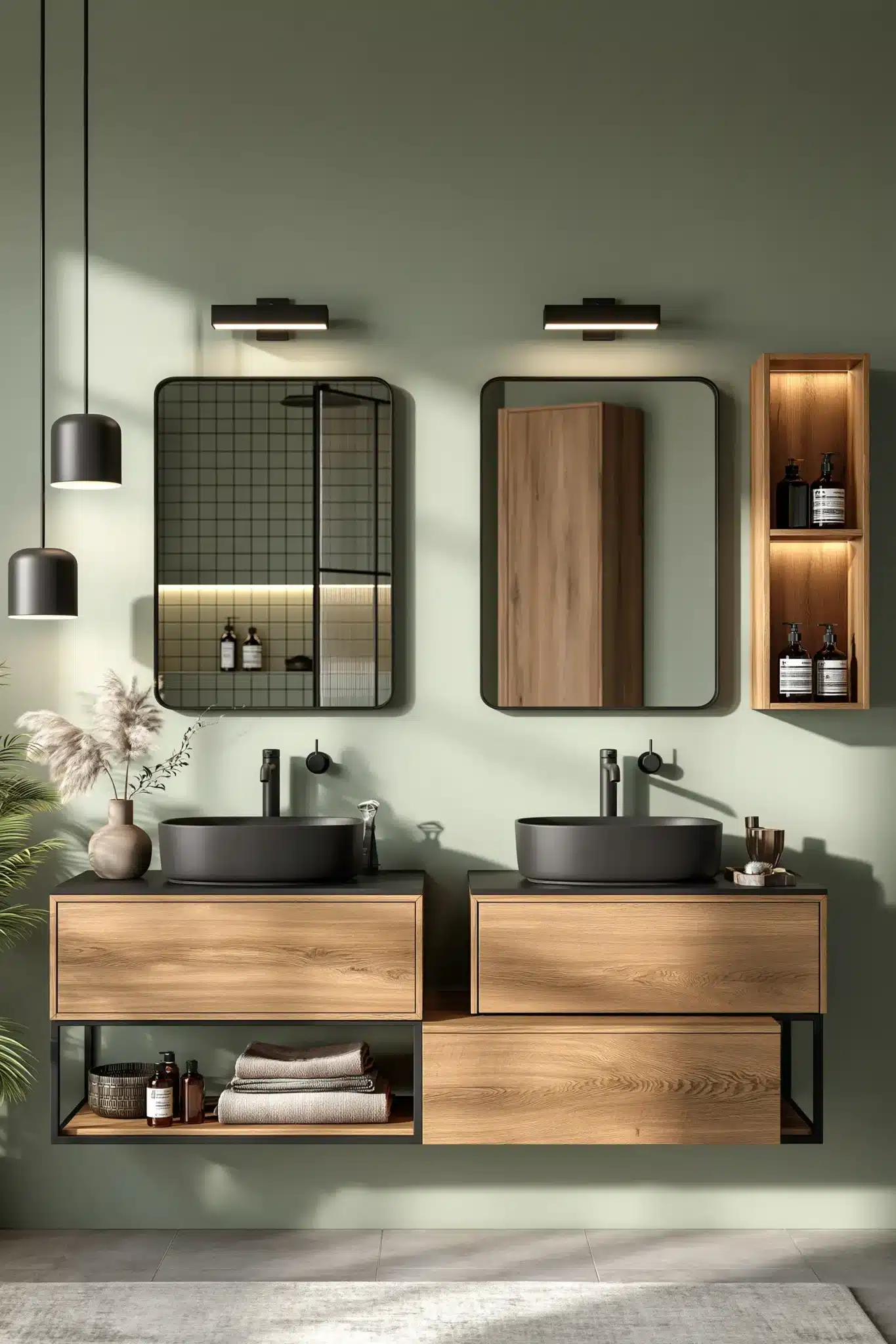 29 Sage Green and Black Bathroom Ideas for a Room That Feels Grounded sage green and black bathroom