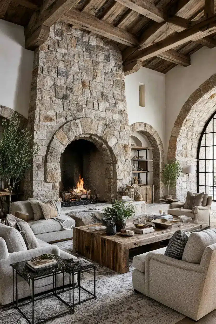 29 Rustic Stone Fireplace Ideas with a Stacked Fieldstone Surround