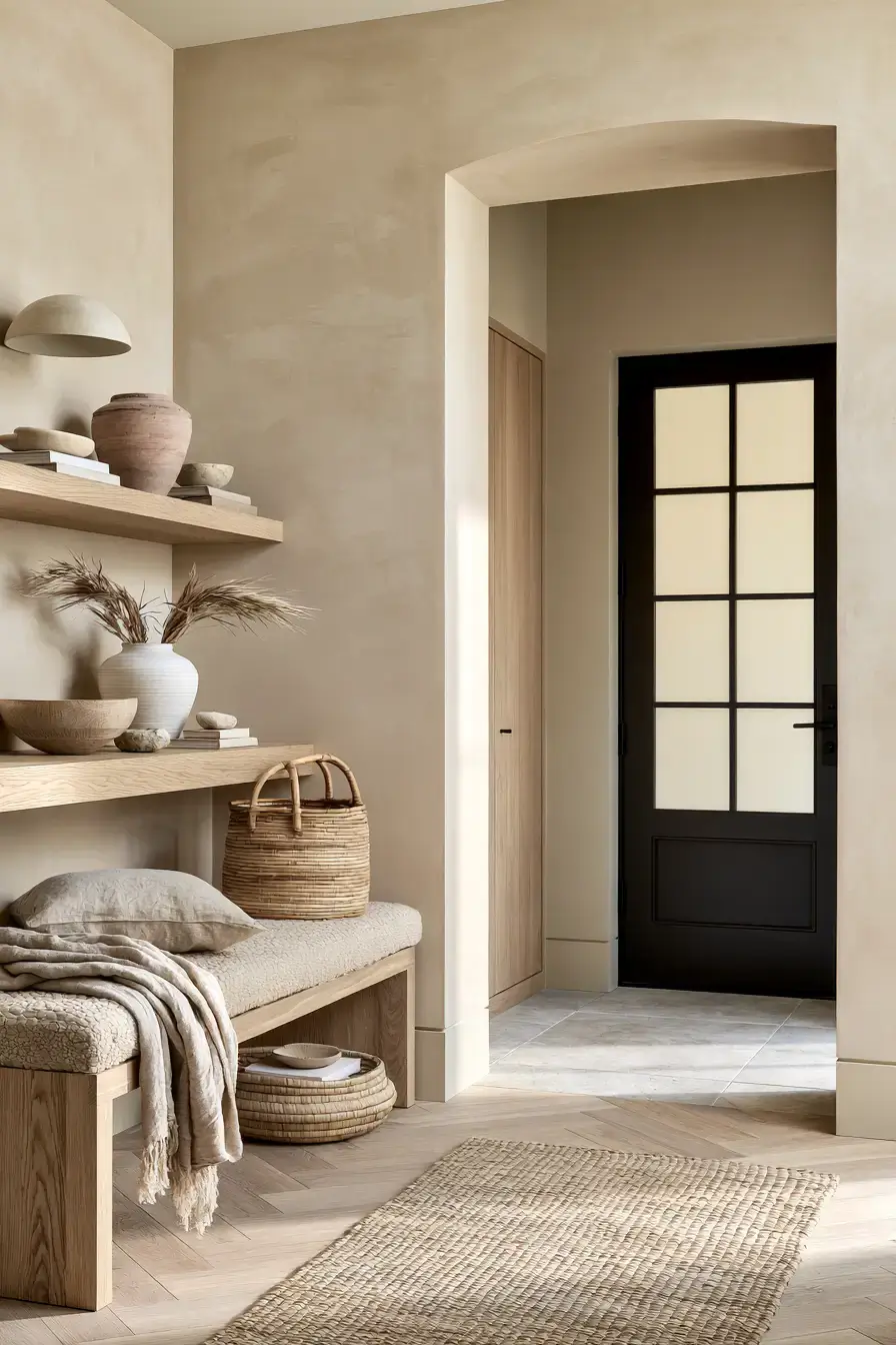 29 Japandi Entryway Ideas with a Wood Bench and Tray