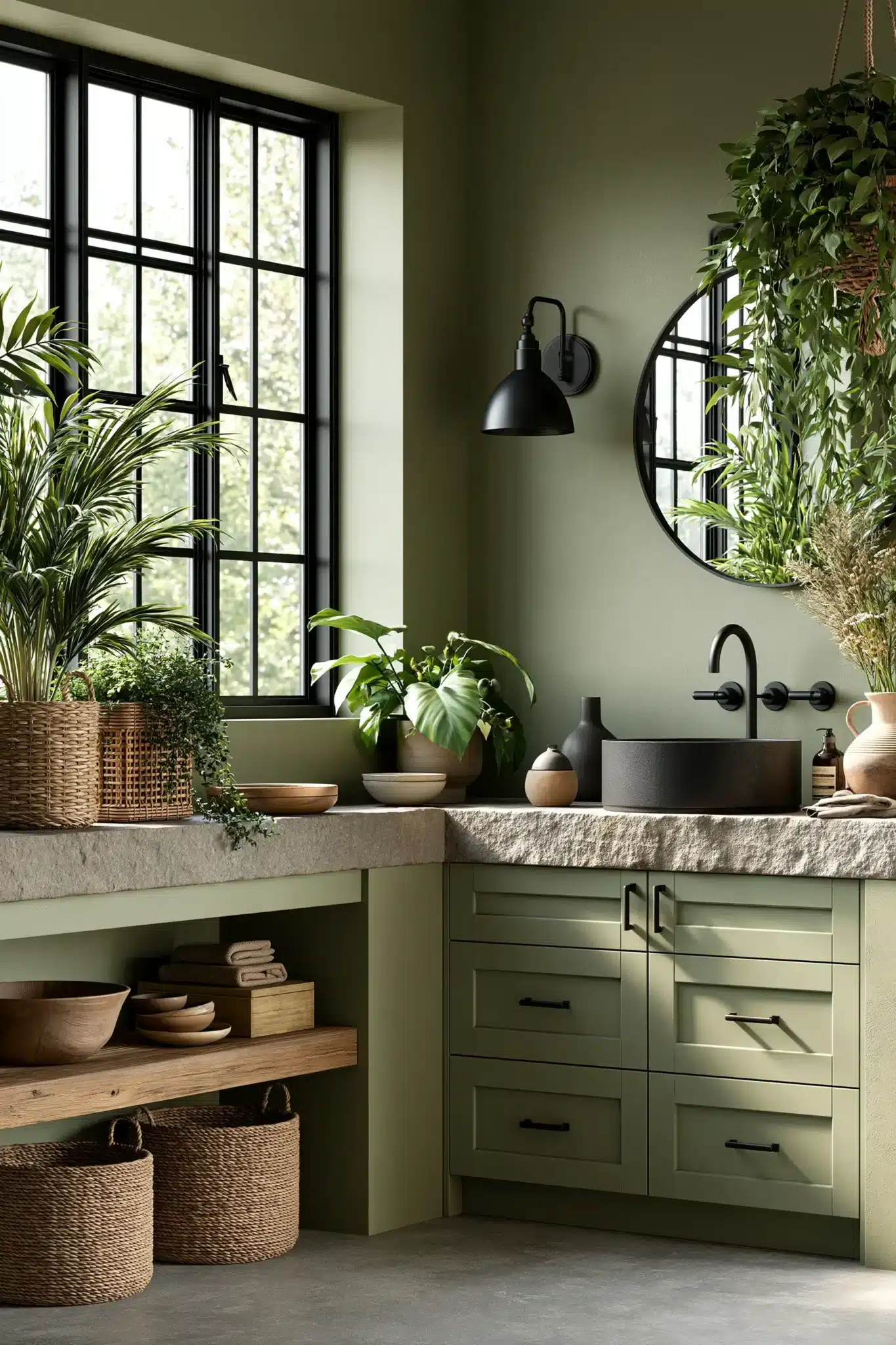 29 Sage Green and Black Bathroom Ideas for a Room That Feels Grounded sage green and black bathroom