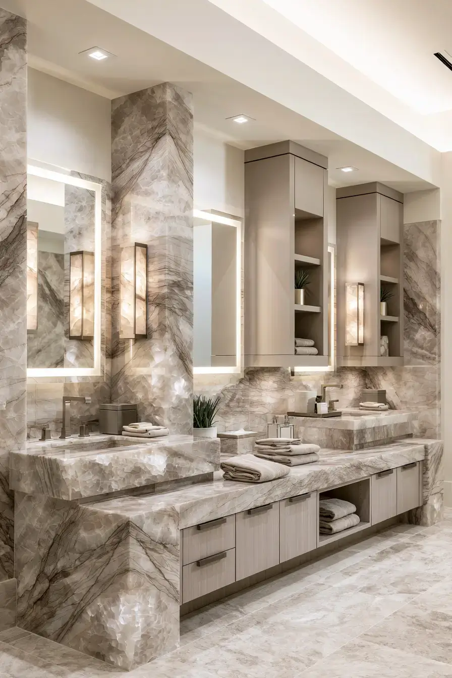 29 Natural Stone Bathroom Ideas with a Travertine Wall