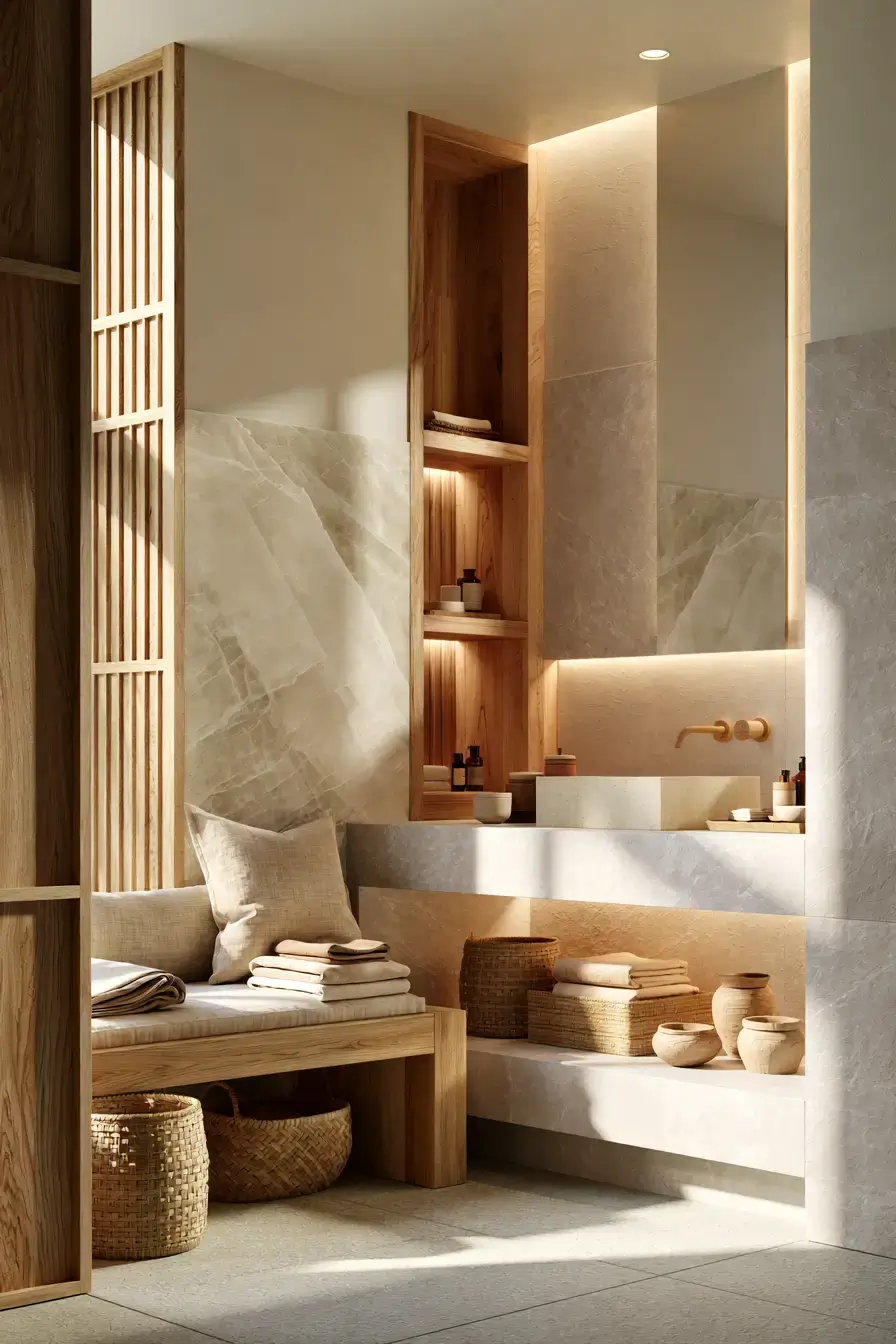 29 Japandi Style Bathroom Ideas with a Wooden Soaking Tub 29 Japandi Style Bathroom Ideas with a Wooden Soaking Tub