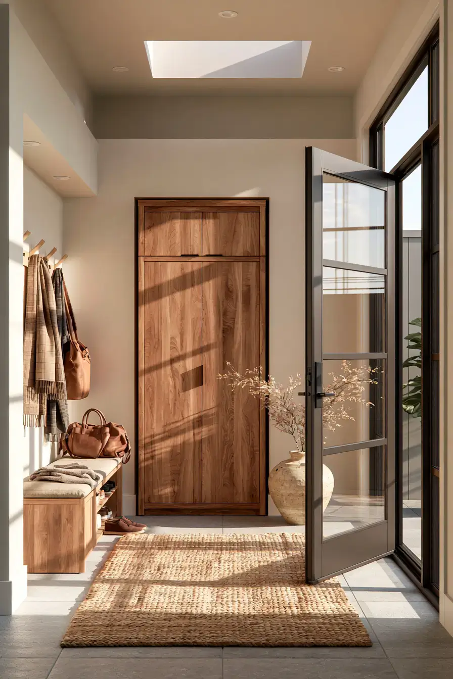 29 Japandi Entryway Ideas with a Wood Bench and Tray