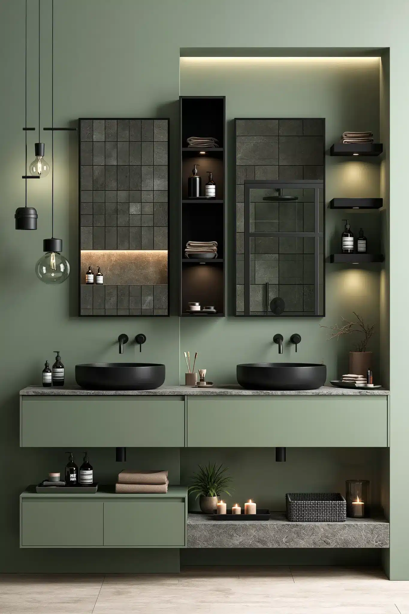 29 Sage Green and Black Bathroom Ideas for a Room That Feels Grounded sage green and black bathroom