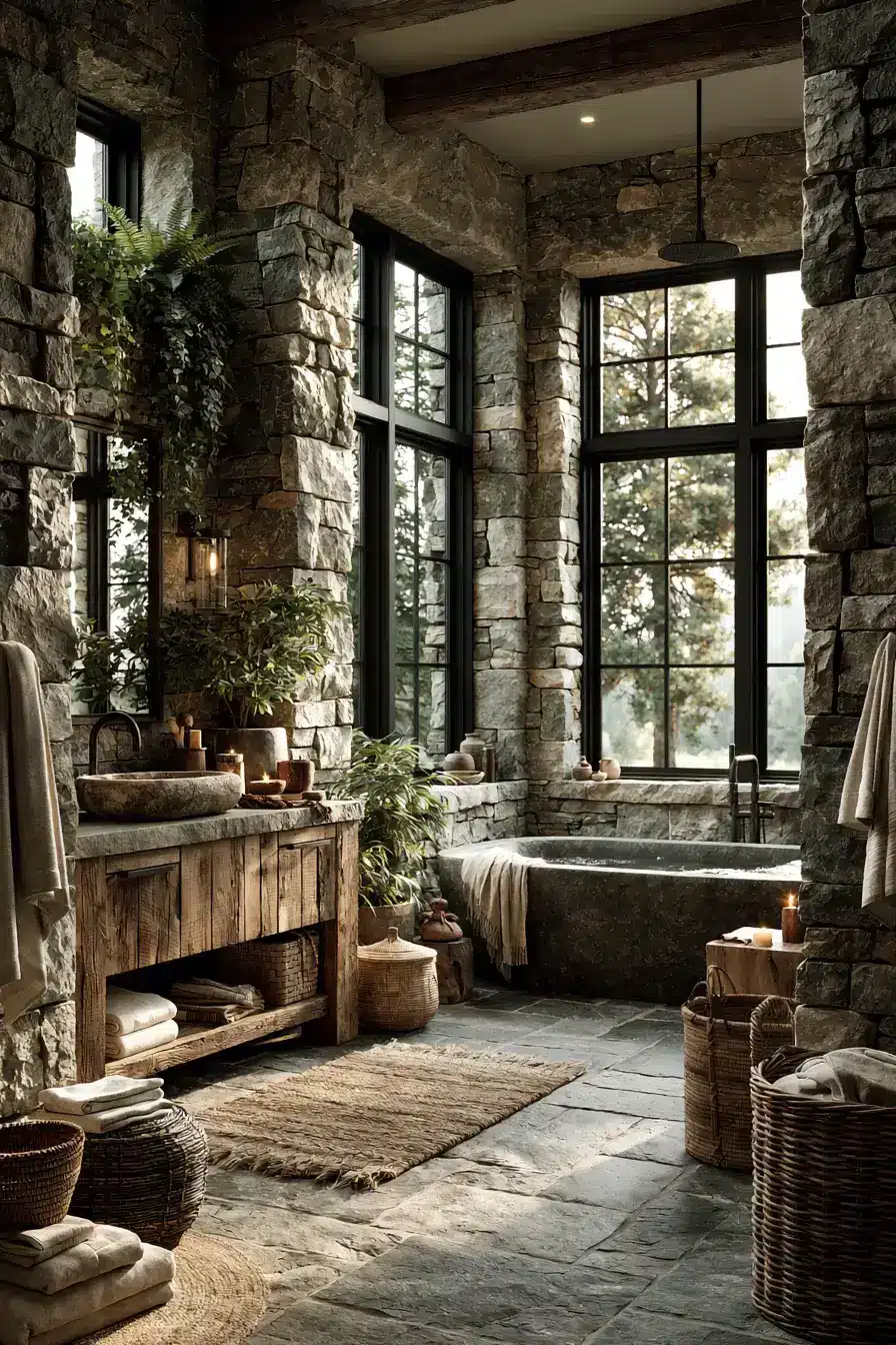 29 Natural Stone Bathroom Ideas with a Travertine Wall