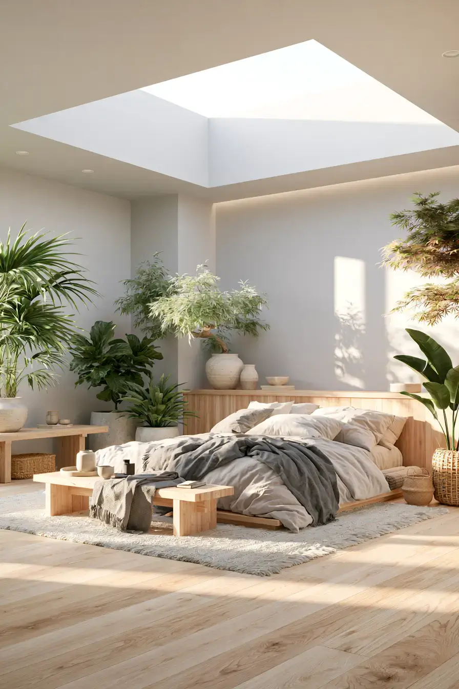 29 Japandi Style Bedroom Ideas with a Linen Platform Bed