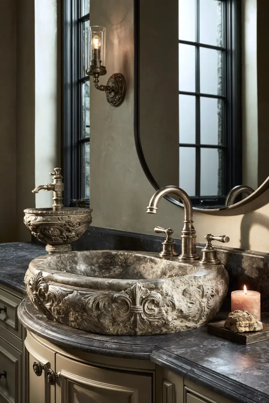 29 Stone Sink Bathroom Ideas for a Vanity With Real Weight stone sink bathroom