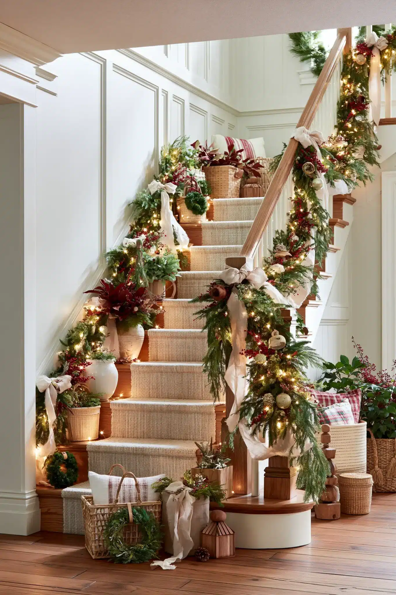 29 Christmas Staircase Decor Ideas for a Railing Worth Photographing christmas staircase decor