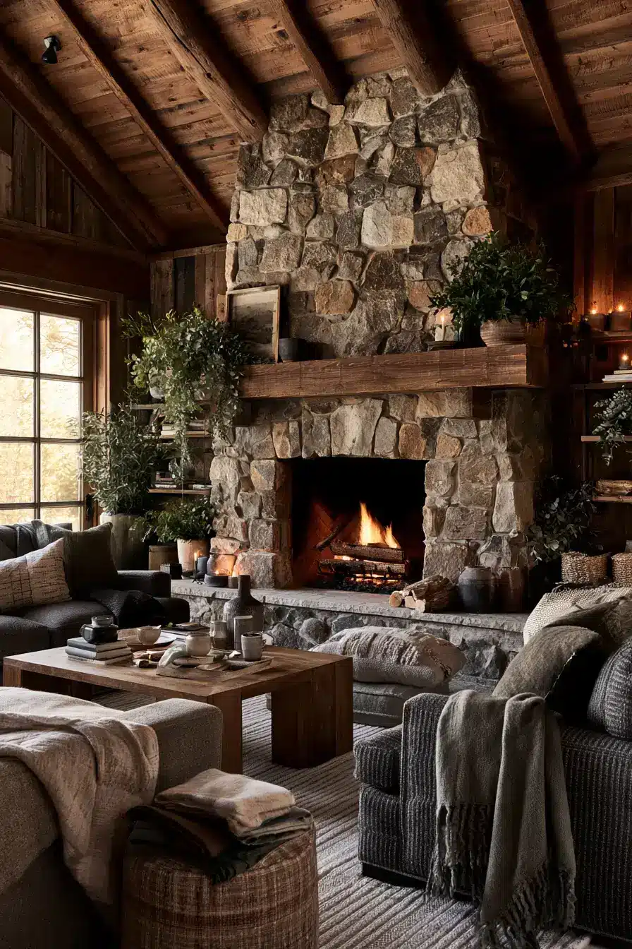 29 Rustic Stone Fireplace Ideas with a Stacked Fieldstone Surround