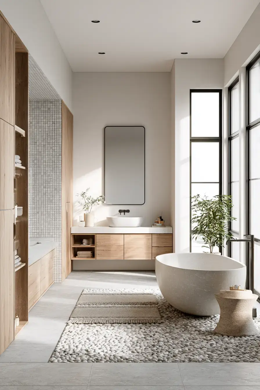 29 Japandi Style Bathroom Ideas with a Wooden Soaking Tub 29 Japandi Style Bathroom Ideas with a Wooden Soaking Tub
