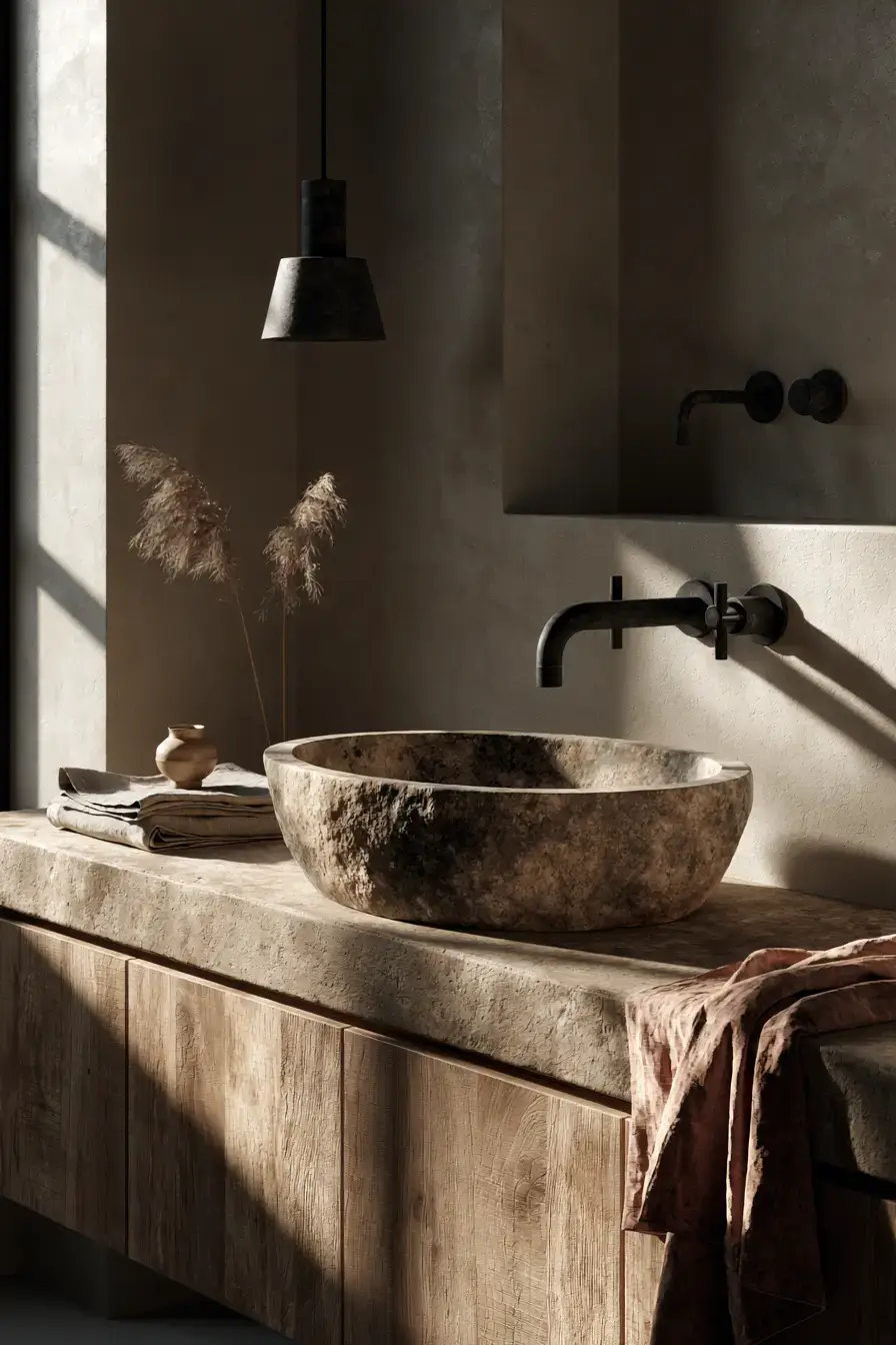 29 Stone Sink Bathroom Ideas for a Vanity With Real Weight stone sink bathroom