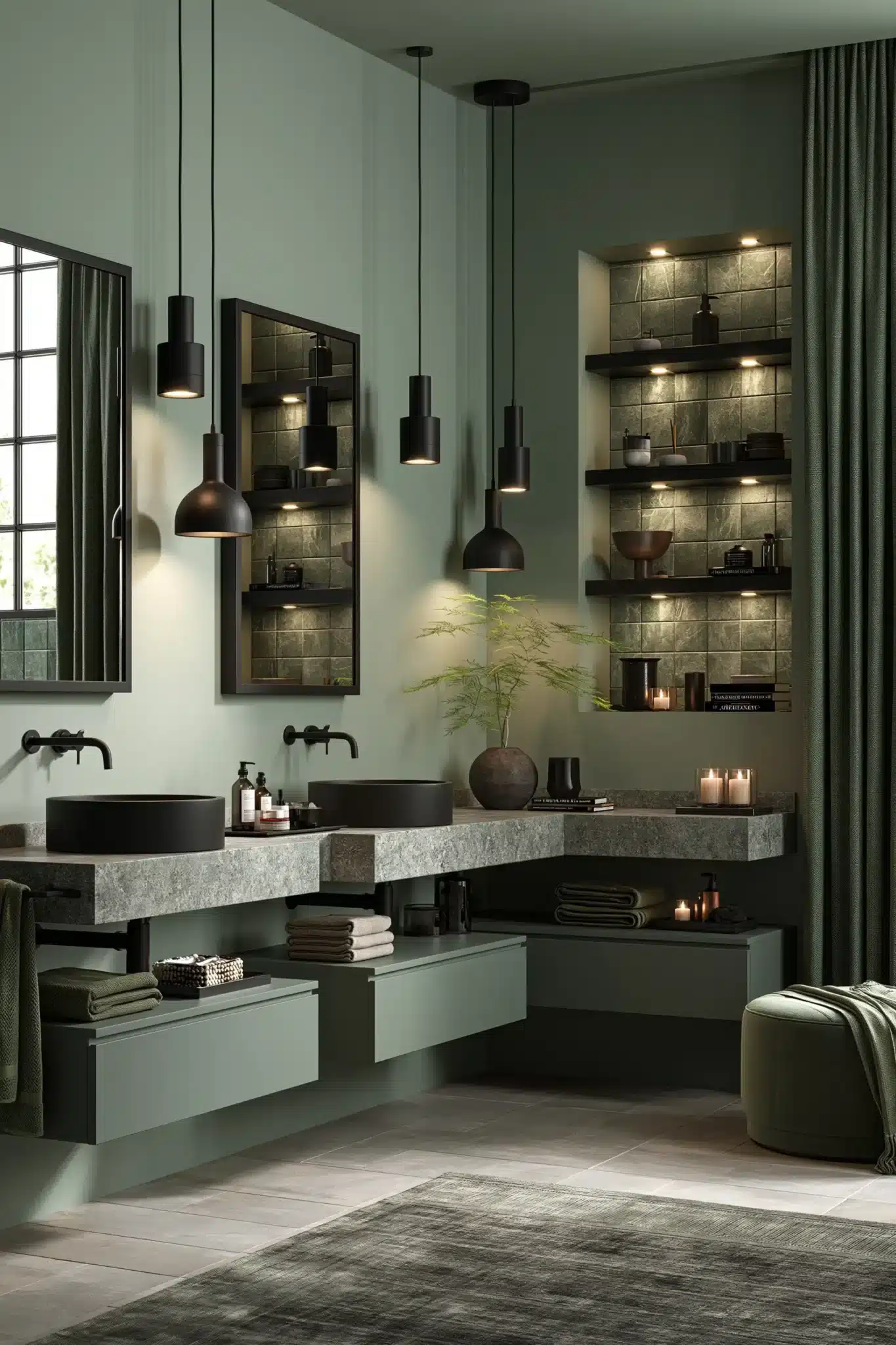 29 Sage Green and Black Bathroom Ideas for a Room That Feels Grounded sage green and black bathroom