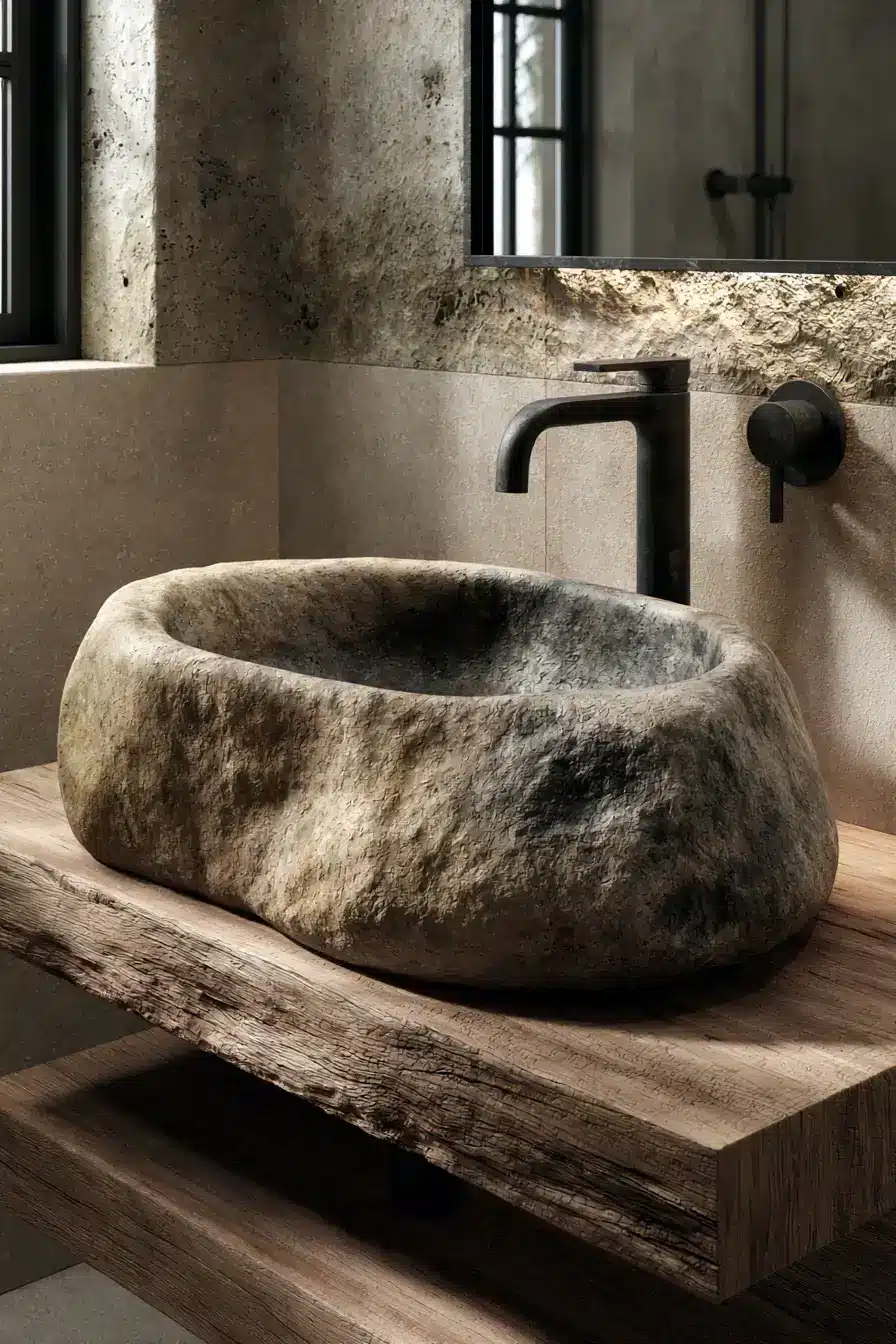 29 Stone Sink Bathroom Ideas for a Vanity With Real Weight stone sink bathroom