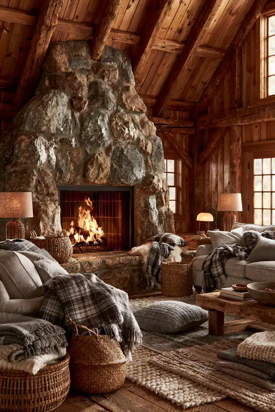 29 Rustic Stone Fireplace Ideas with a Stacked Fieldstone Surround