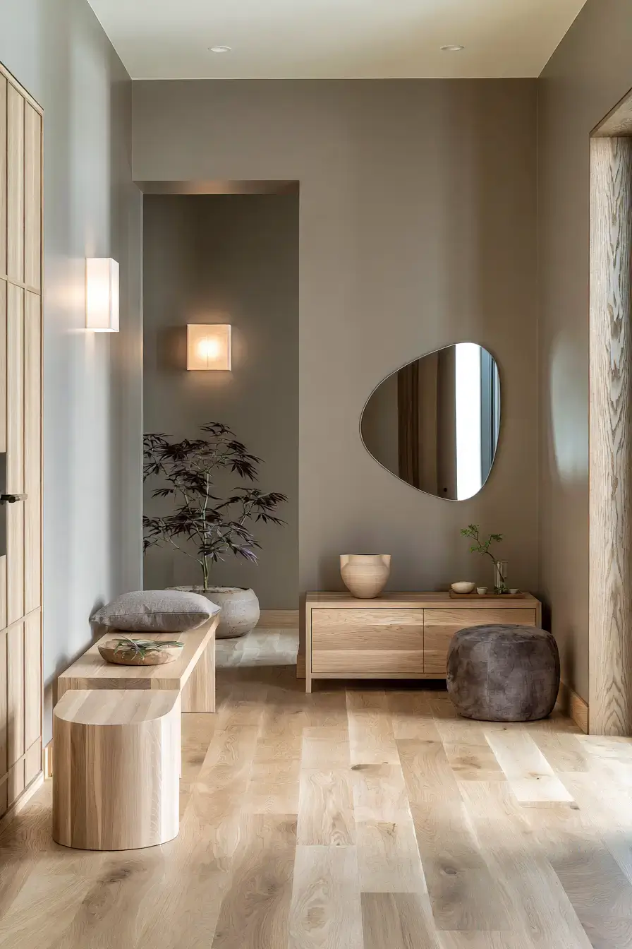 29 Japandi Entryway Ideas with a Wood Bench and Tray