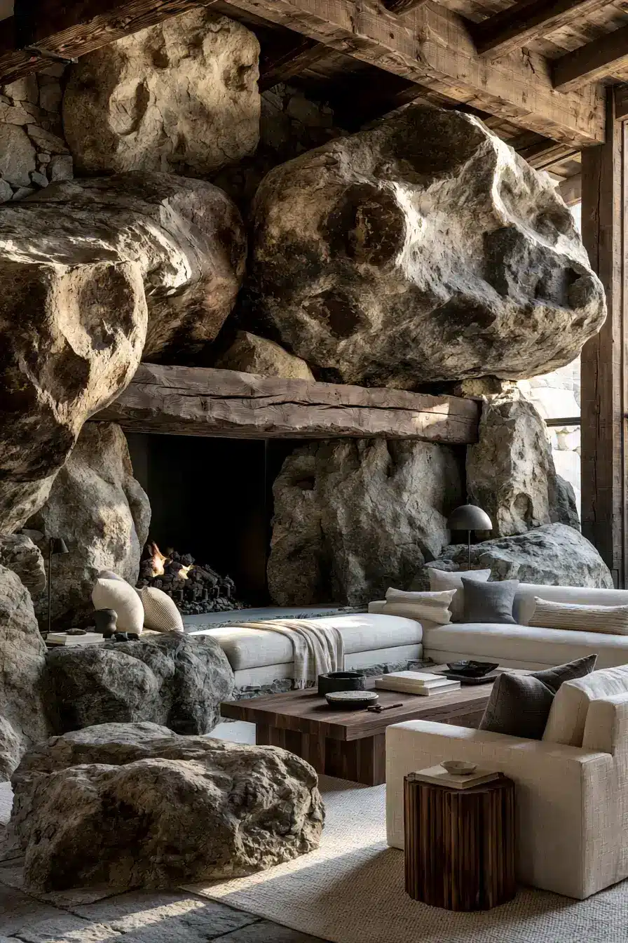29 Rustic Stone Fireplace Ideas with a Stacked Fieldstone Surround