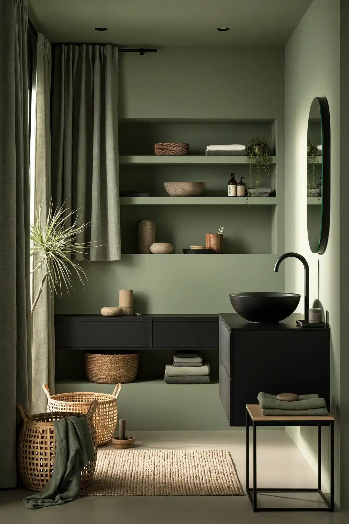 29 Sage Green and Black Bathroom Ideas for a Room That Feels Grounded sage green and black bathroom