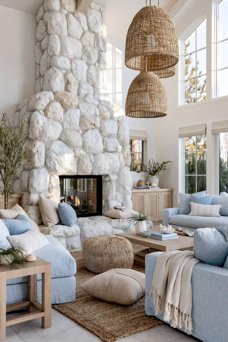 29 White Stone Fireplace Ideas for a Hearth That Stays Light white stone fireplace