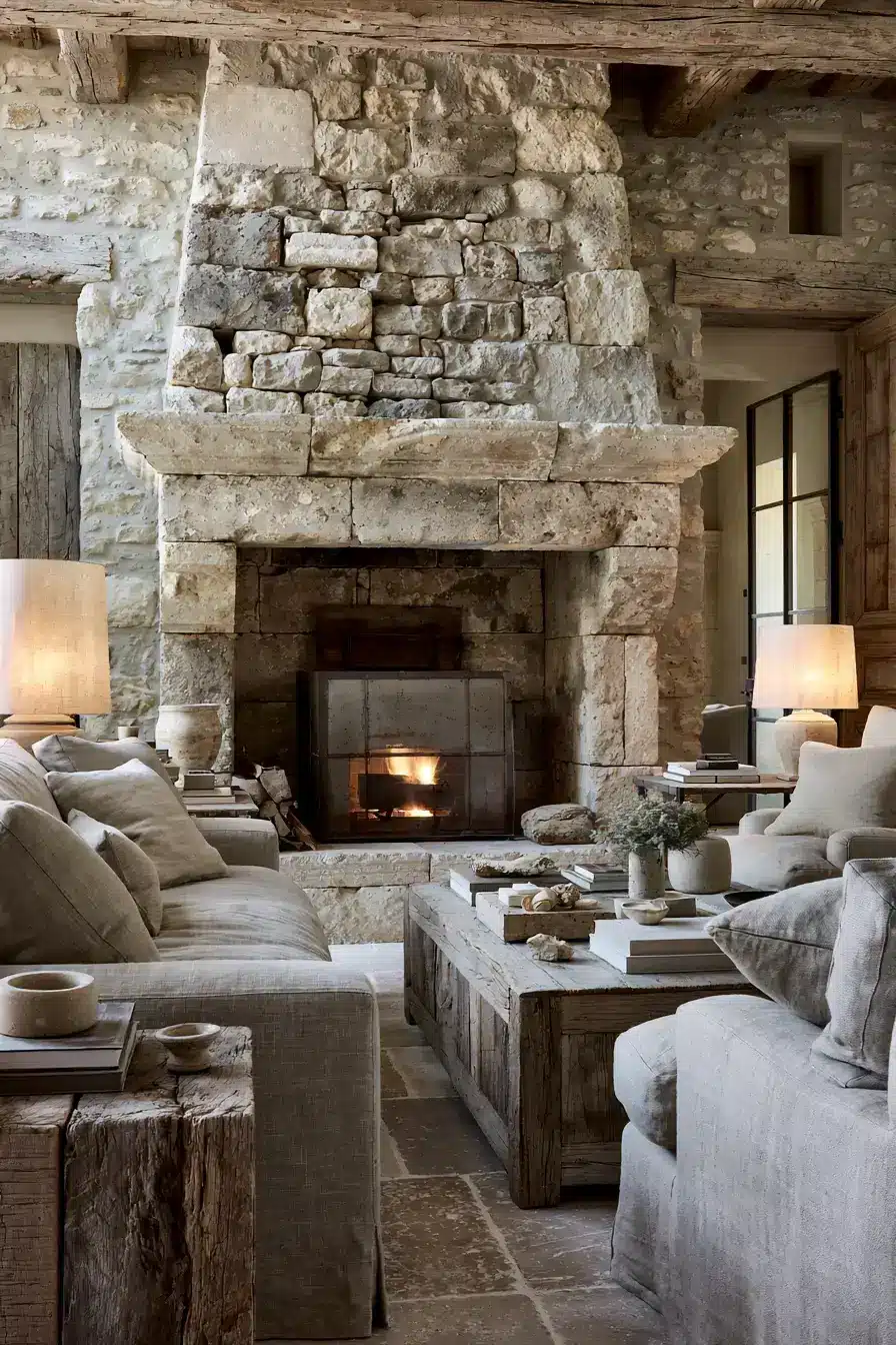 29 Rustic Stone Fireplace Ideas with a Stacked Fieldstone Surround