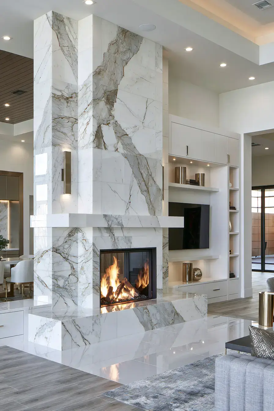 29 White Stone Fireplace Ideas for a Hearth That Stays Light white stone fireplace
