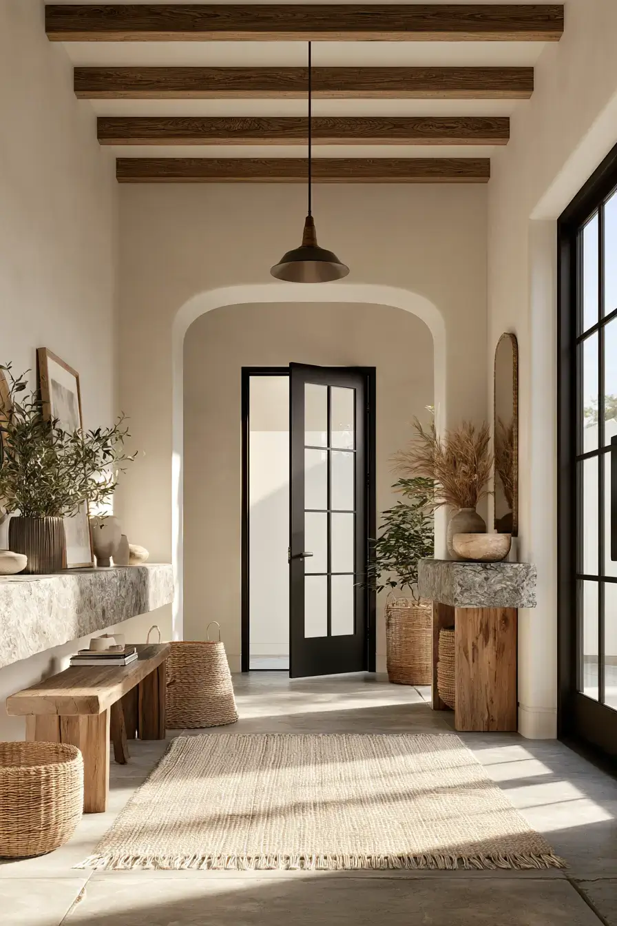 29 Japandi Entryway Ideas with a Wood Bench and Tray