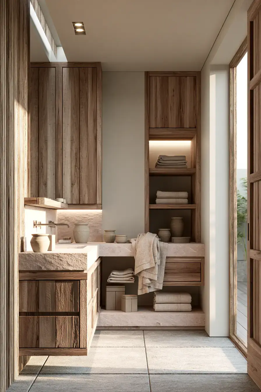 29 Japandi Style Bathroom Ideas with a Wooden Soaking Tub 29 Japandi Style Bathroom Ideas with a Wooden Soaking Tub