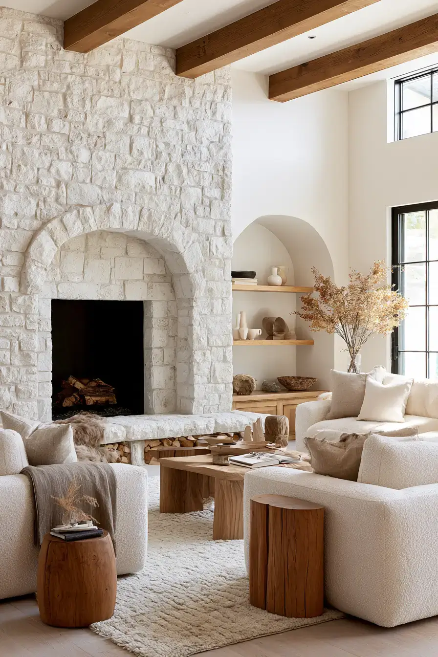 29 White Stone Fireplace Ideas for a Hearth That Stays Light white stone fireplace