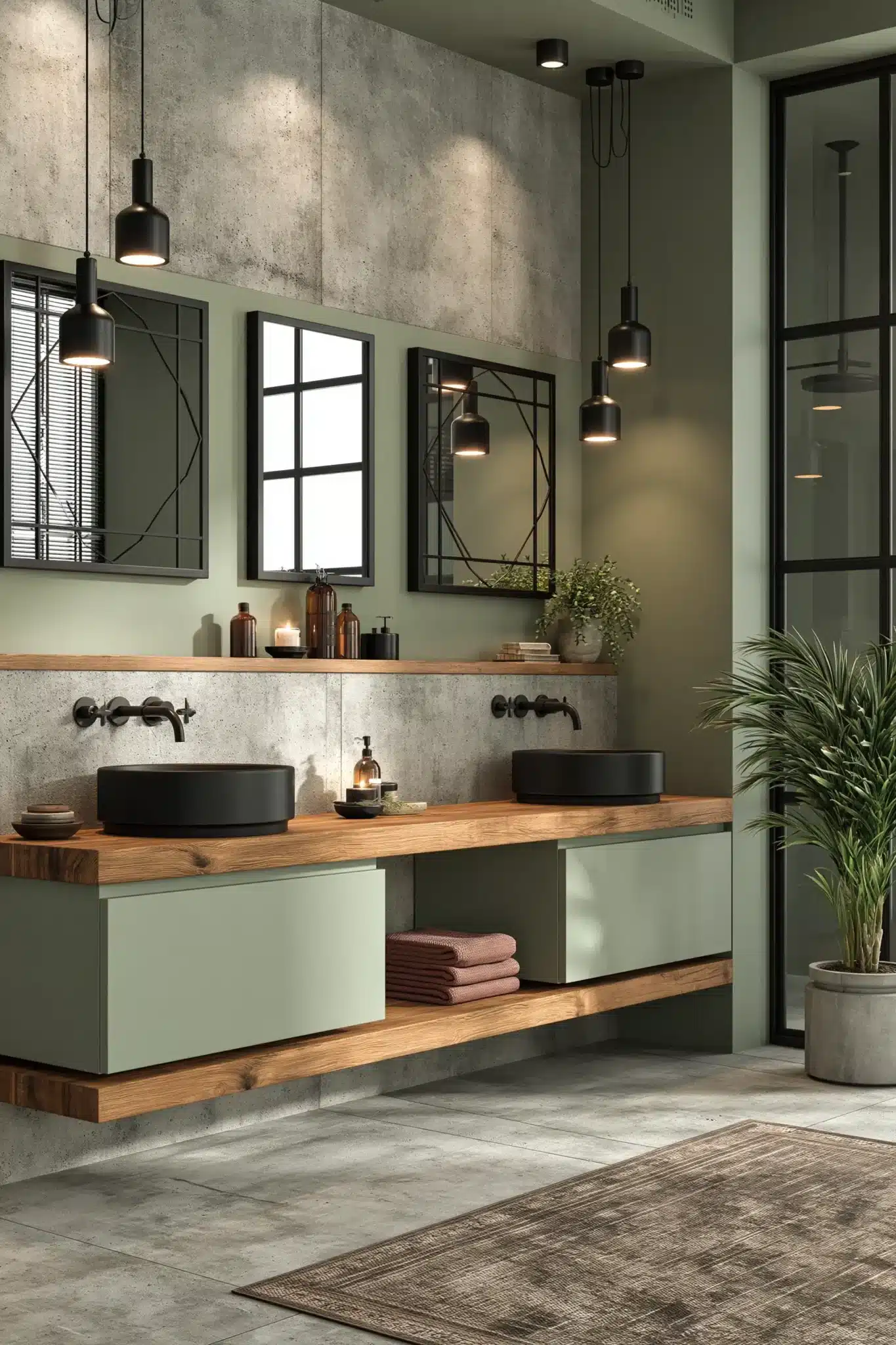 29 Sage Green and Black Bathroom Ideas for a Room That Feels Grounded sage green and black bathroom