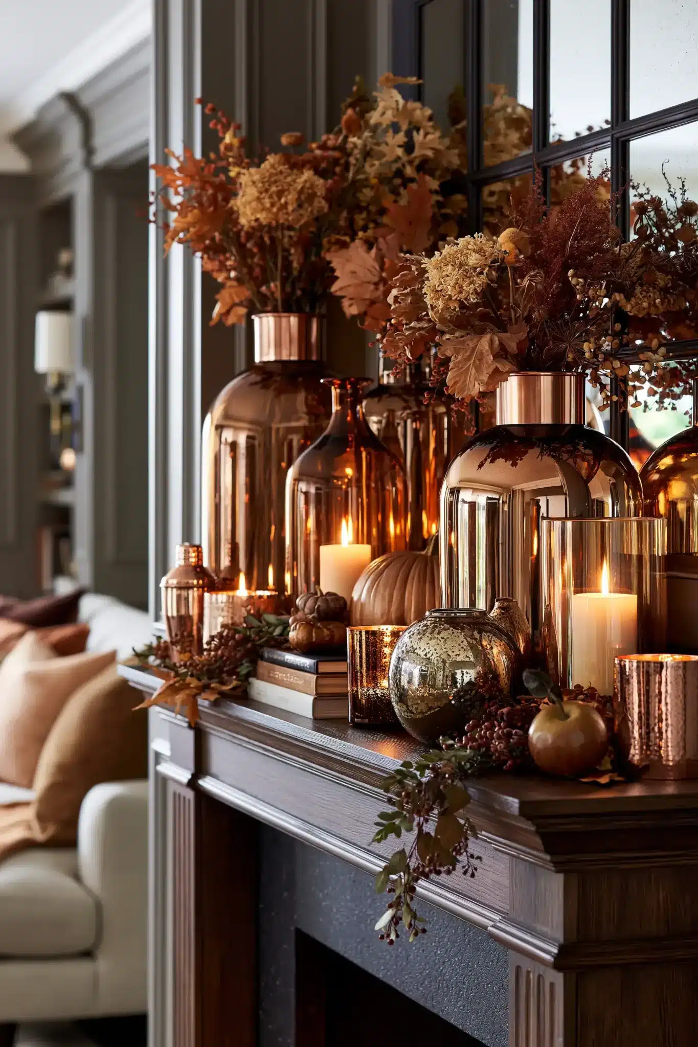 29 Thanksgiving Mantel Decor Ideas That Set a Warm First Impression thanksgiving mantel decor