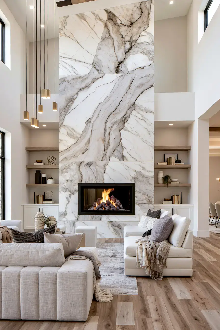 29 White Stone Fireplace Ideas for a Hearth That Stays Light white stone fireplace