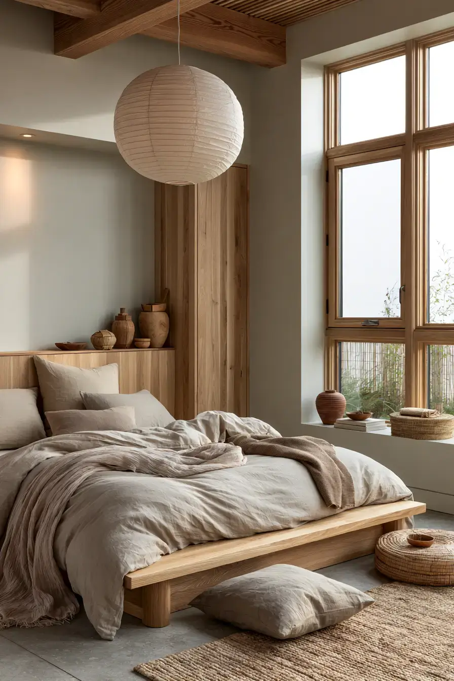 29 Japandi Style Bedroom Ideas with a Linen Platform Bed