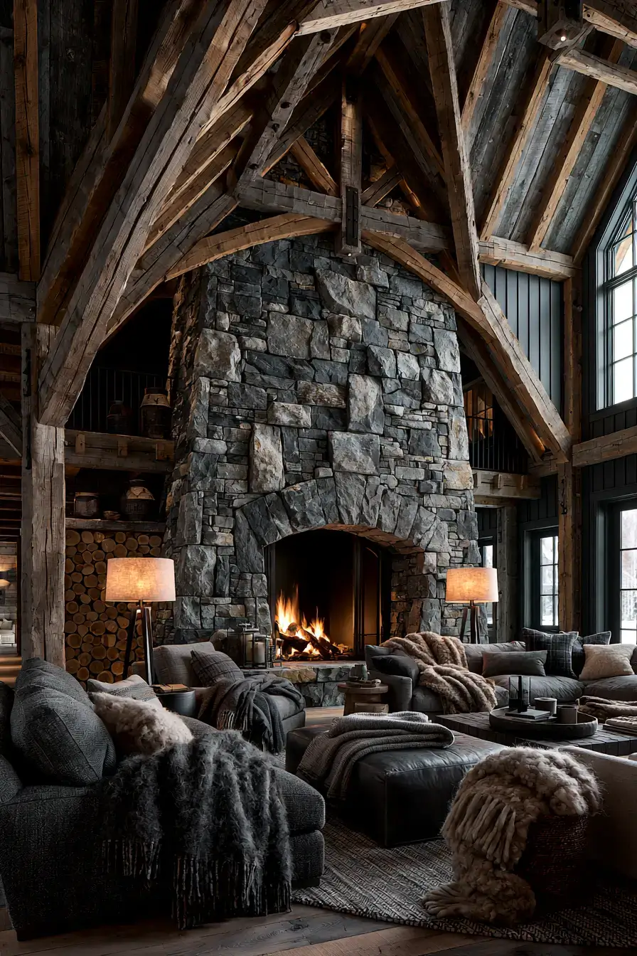 29 Rustic Stone Fireplace Ideas with a Stacked Fieldstone Surround