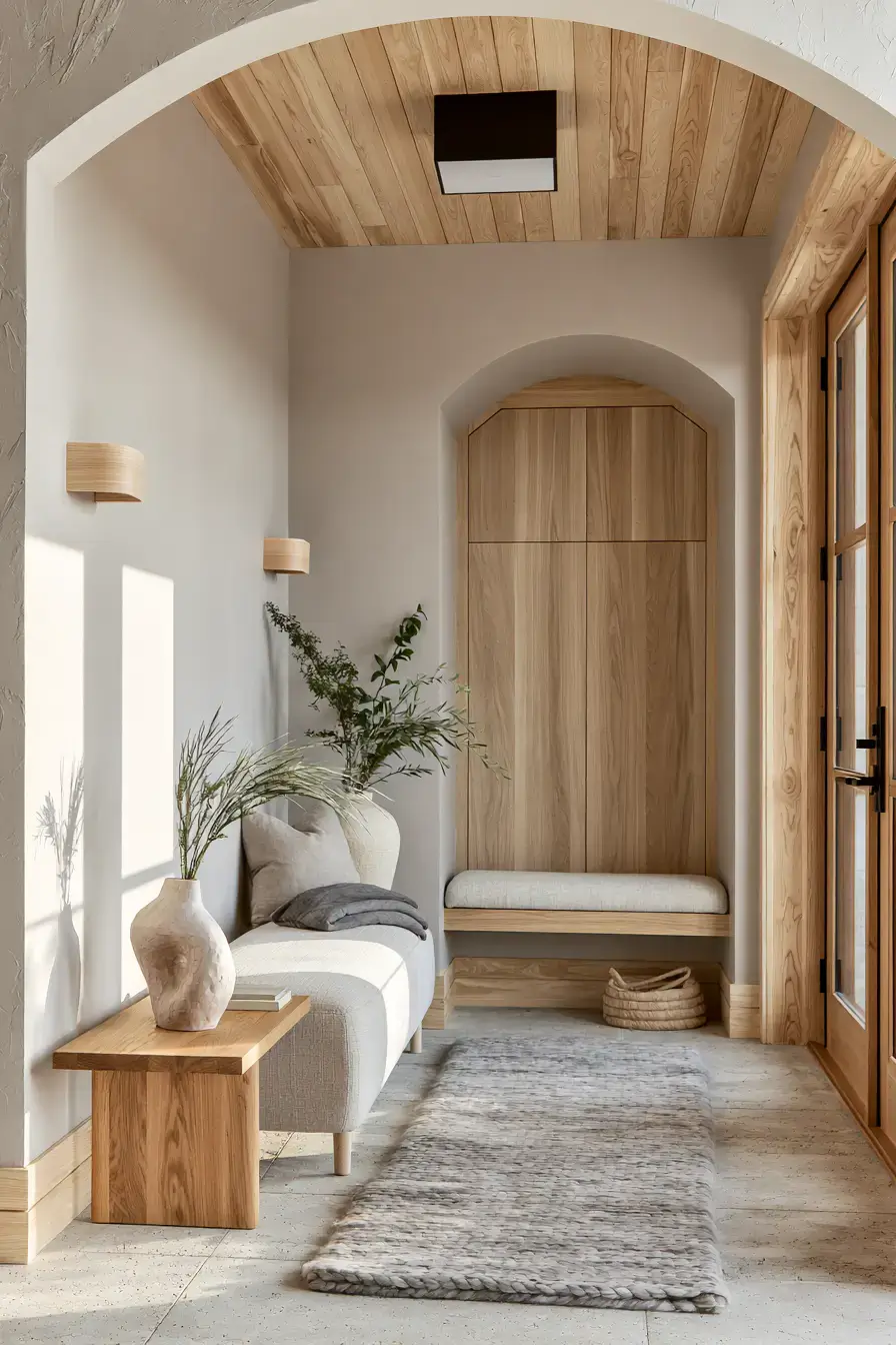 29 Japandi Entryway Ideas with a Wood Bench and Tray